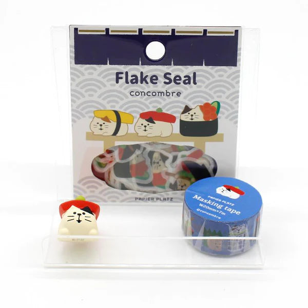 packaging of sushi cat washi sticker flakes and sushi cat washi tape 