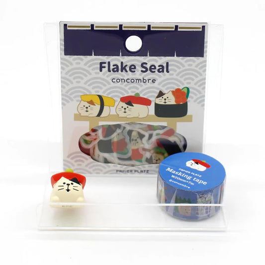 packaging of sushi cat washi sticker flakes and sushi cat washi tape 