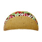 Taco-shaped pillow with a colorful filling on a white background
