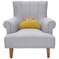 Gray armchair with a colorful taco-shaped cushion on a white background