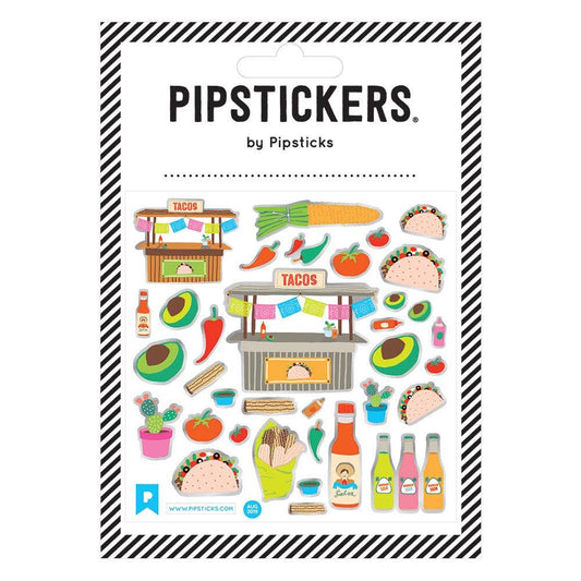 Pipstickers taco-themed sticker sheet on a white background