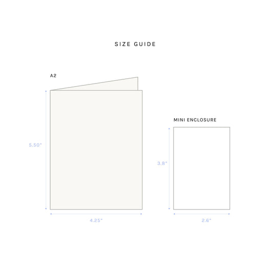 Size guide comparing A2 and mini enclosure dimensions on a white background