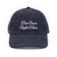 Navy blue cap with 'Blue Cheese Stuffed Olives' text on a white background