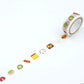 Decorative tape with colorful japanese sweets designs on a white background