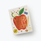 Card with a red apple design and 'World's Best Teacher' text on a white background