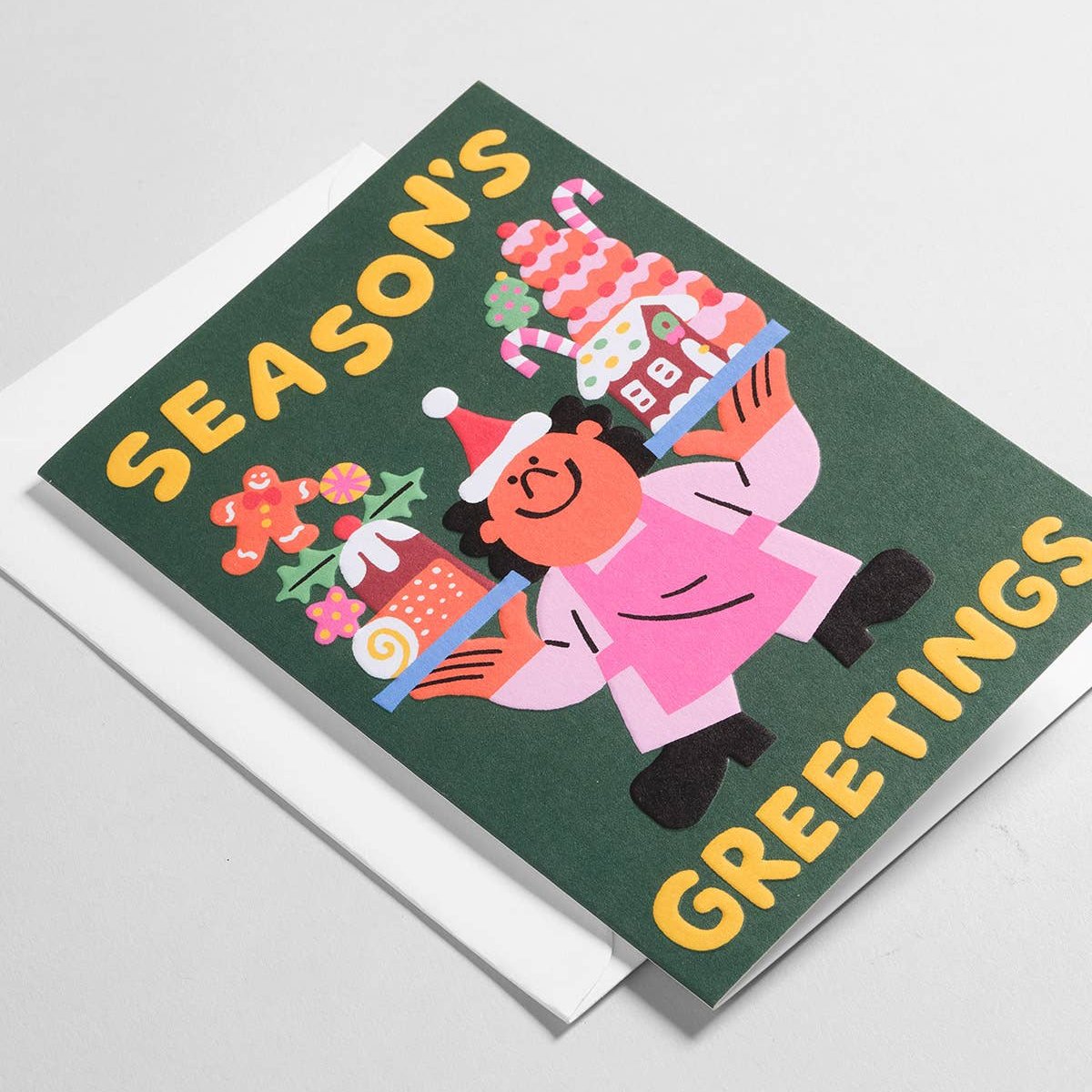 "season's greetings" holiday greeting card with white envelope