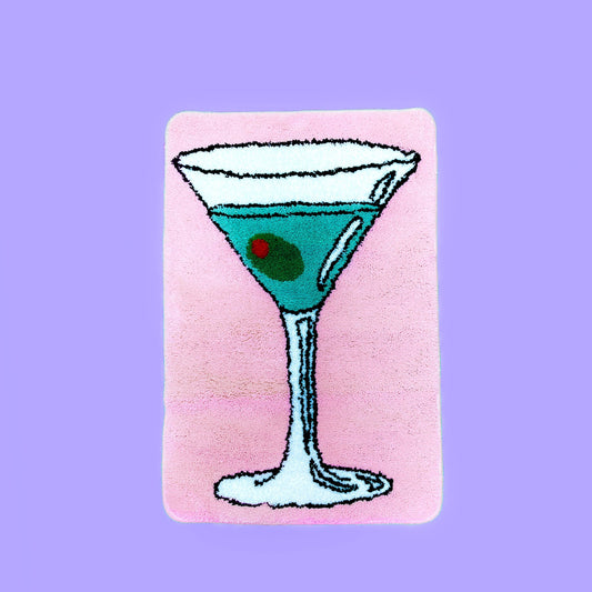 Pink rug with a martini on it