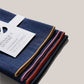 Dark denim napkin set of 4 -- dark denim napkins with different colored embroidered edges