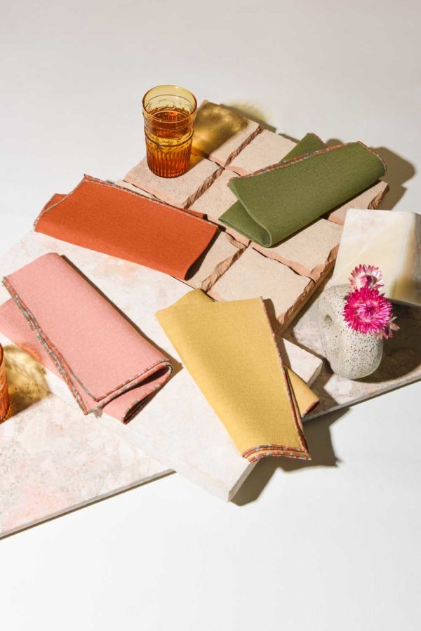 4 piece cloth napkin set in pink, terracotta, sage and yellow 