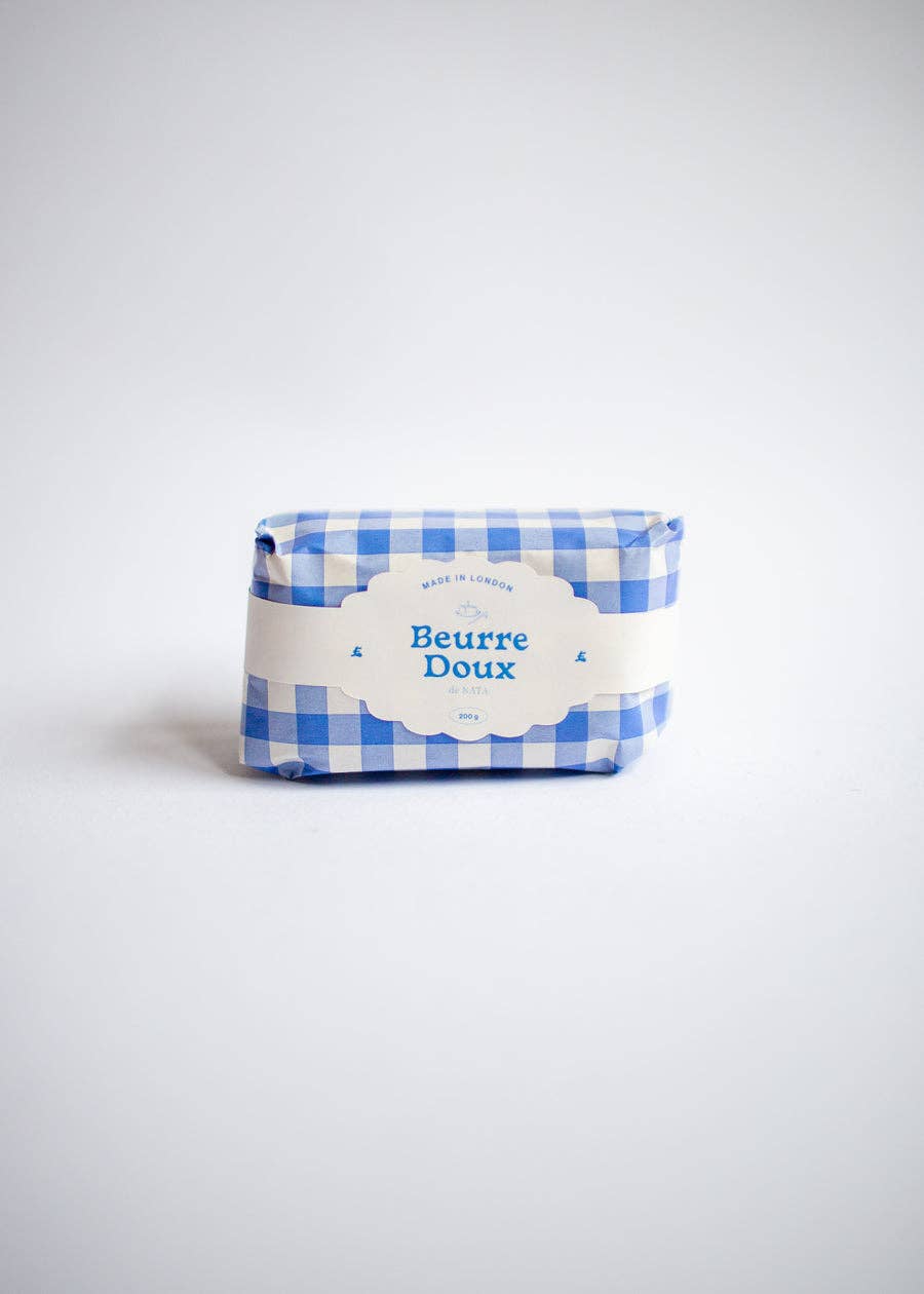Butter candle packaging -- blue gingham 