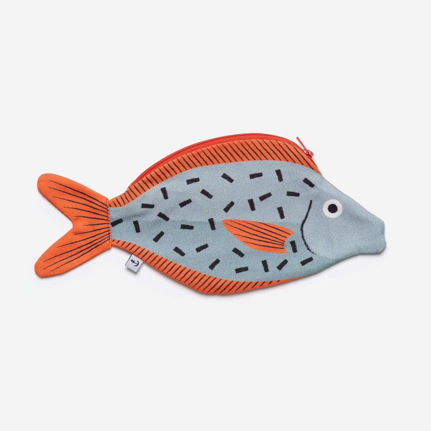 Porea fish zippered pouch --- body is blue with black marking details, fins are orange with stripes  