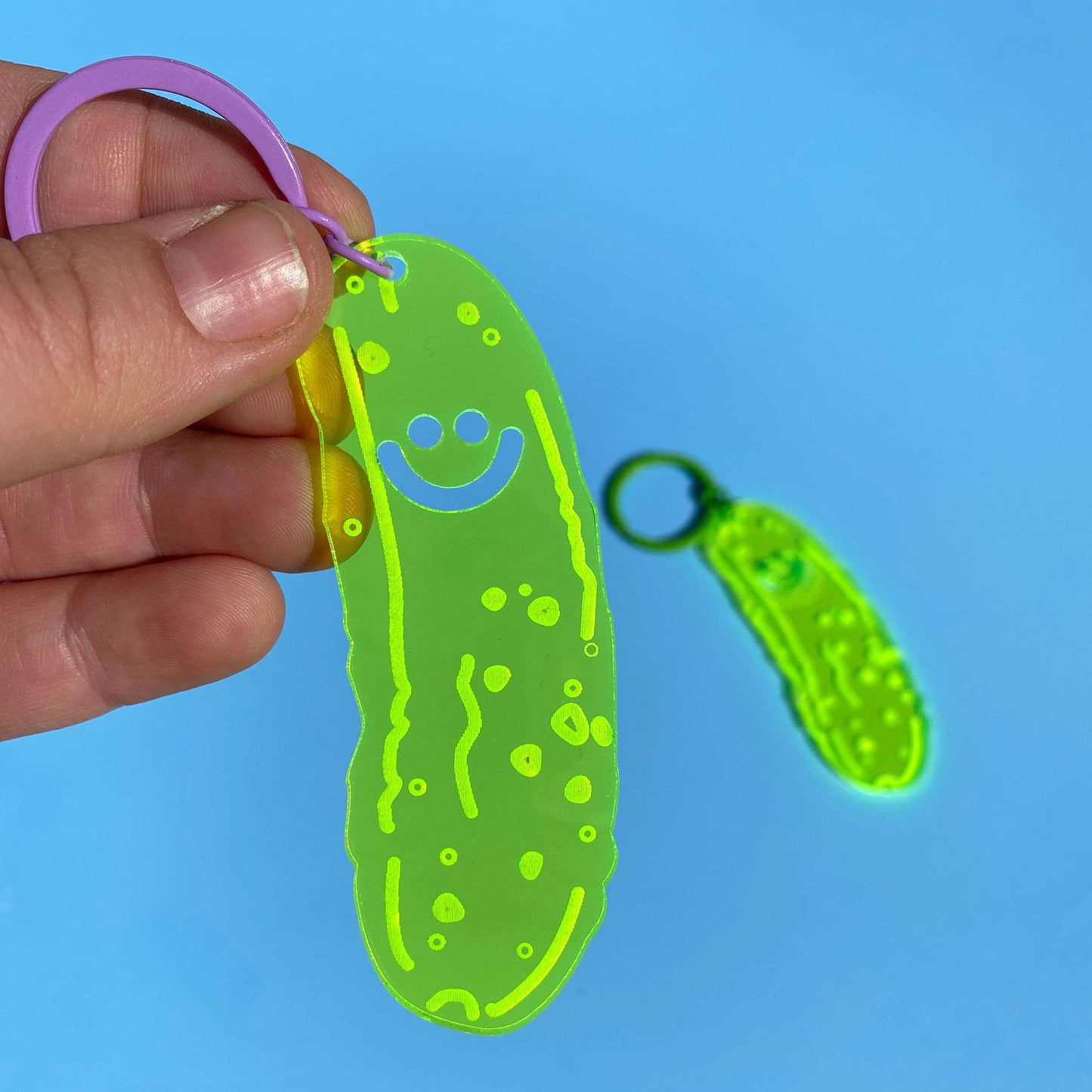 translucent neon yellow/green acrylic pickle keychain