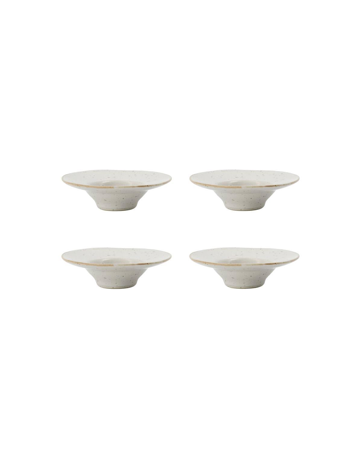 4 speckled white egg cup/saucers 