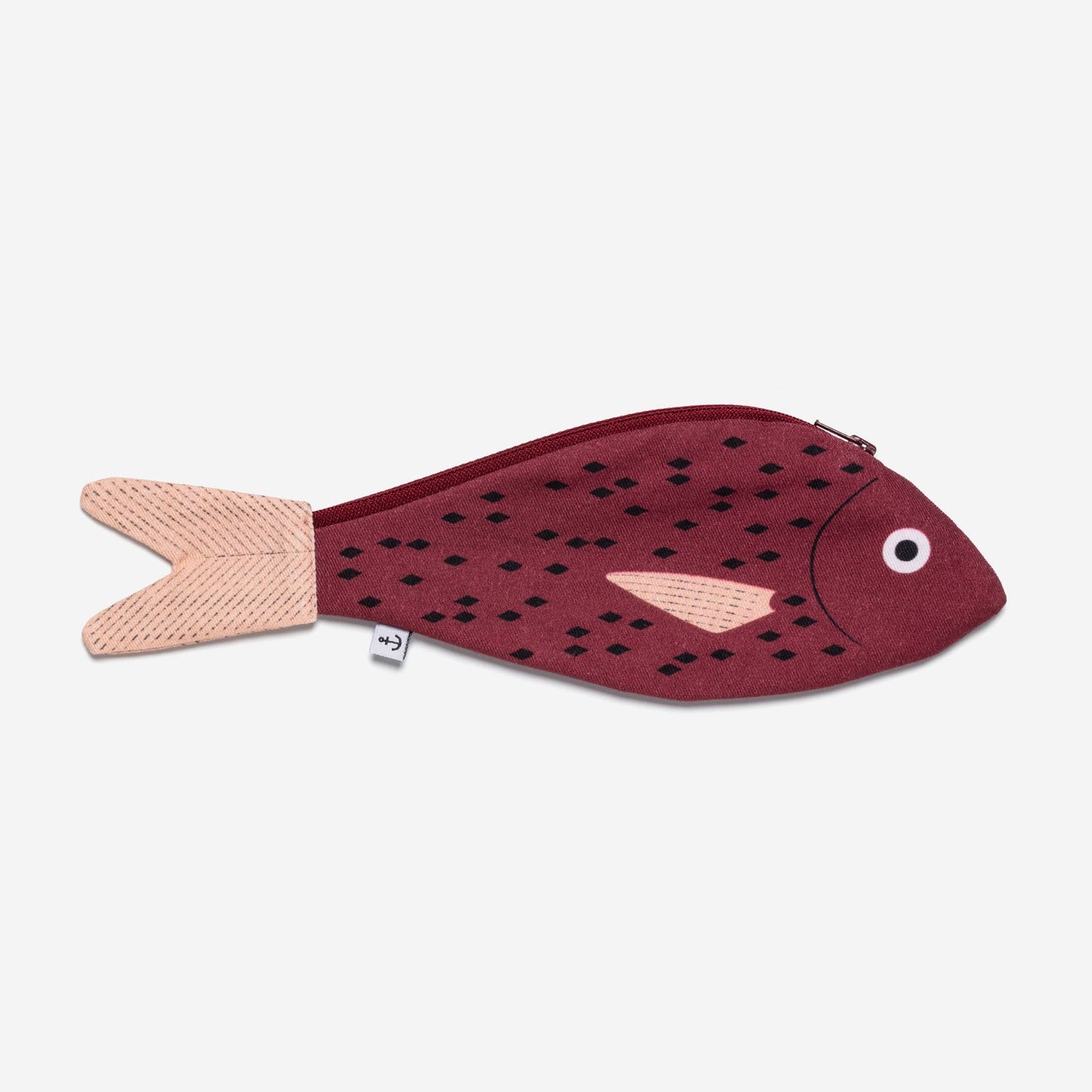 Goldfish zippered pouch --- body is burgundy with black specks, fins are light pink 