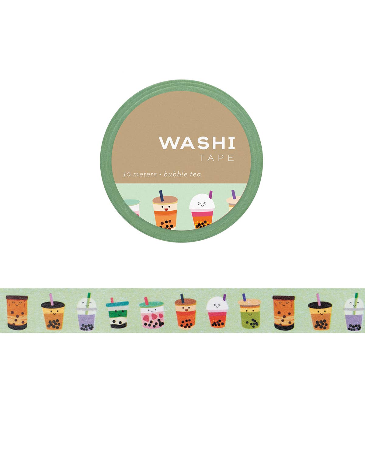 Decorative washi tape with various kinds of bubble tea/boba drinks on it 