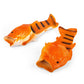 orange and black fish slippers --- slide slippers in the shape and texture of a fish, mouth of fish is the opening for the toes