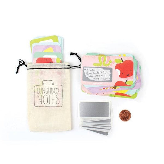 Set of scratch-off lunchbox notes in small, cloth pouch.  Comes with pouch, notes and scratch-off stickers. 