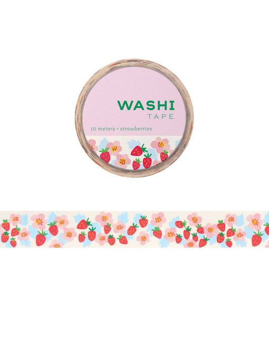 Decorative washi tape designed with strawberries and flowers 