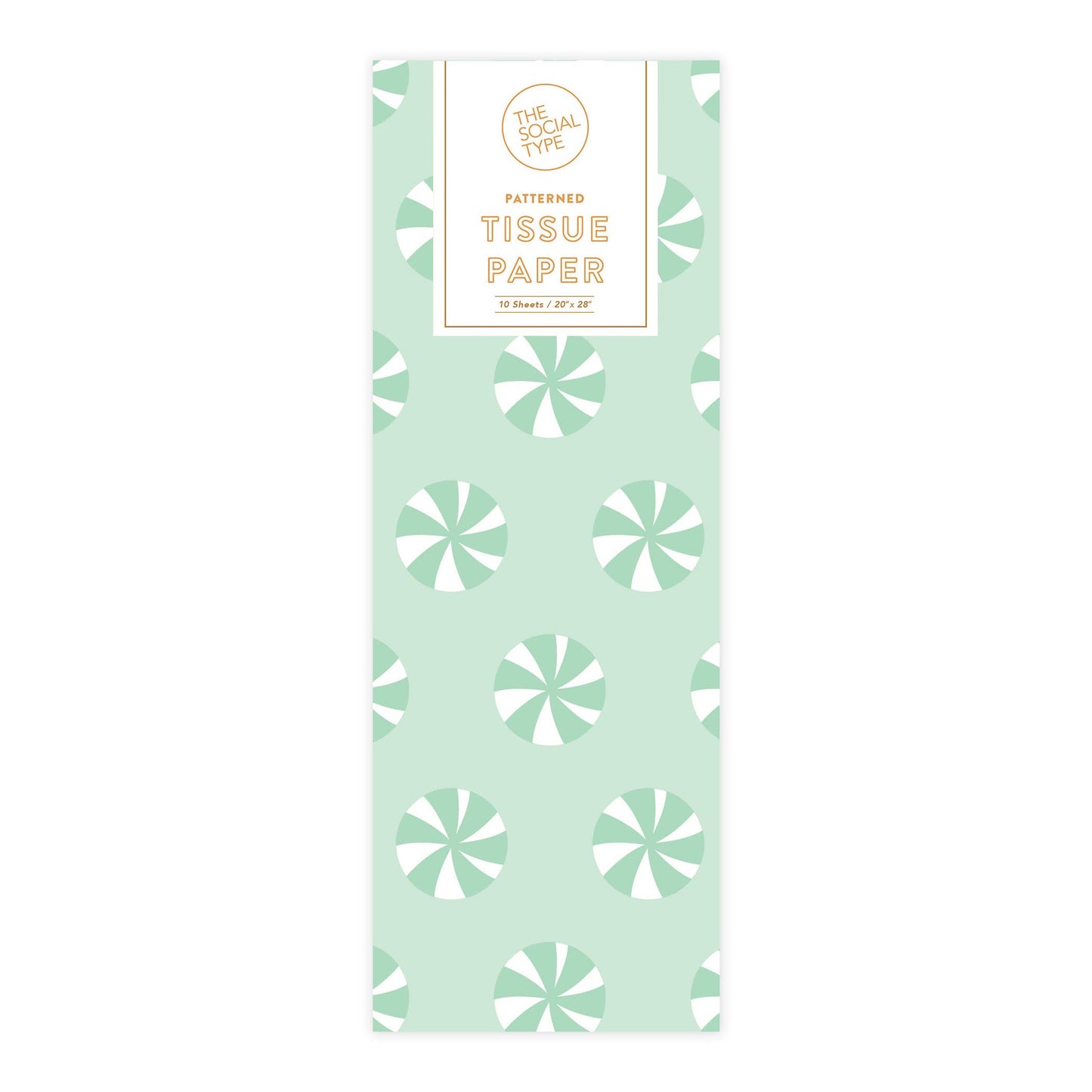 mint green tissue paper with peppermint candies on it