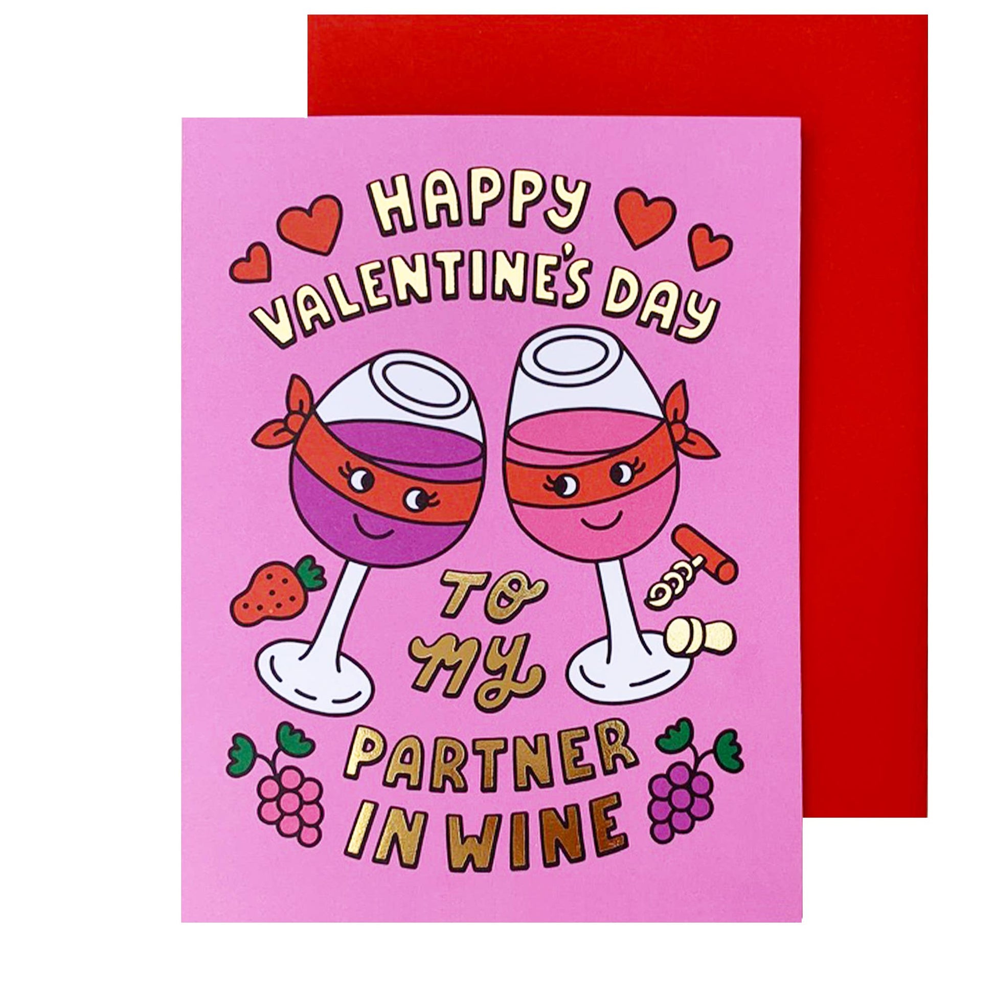 Partner in Wine Valentine's Day greeting card that reads "Happy Valentine's Day to my Partner in Wine"  
