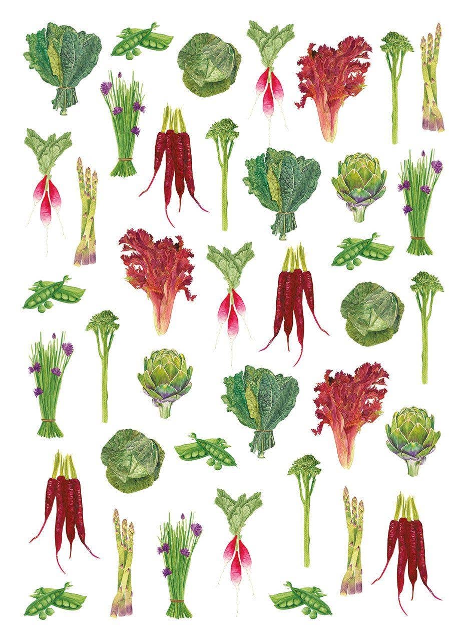 Kitchen towel with various vegetables as the desing print 