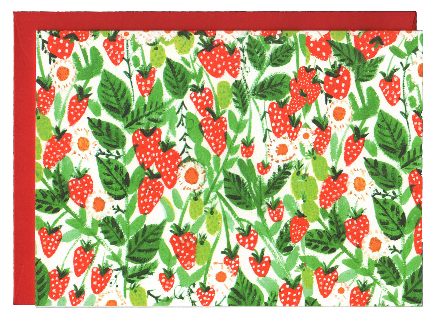 Notecard with wild, field strawberries as the design 