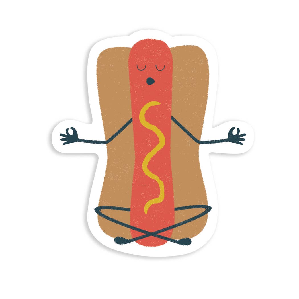 hot dog meditating/doing yoga sticker 