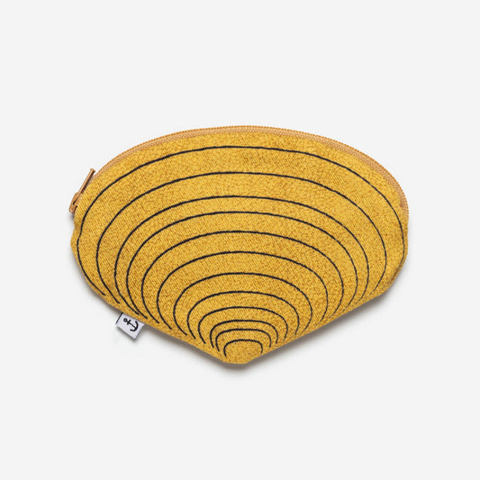 Mustard colored clam shell zippered coin purse