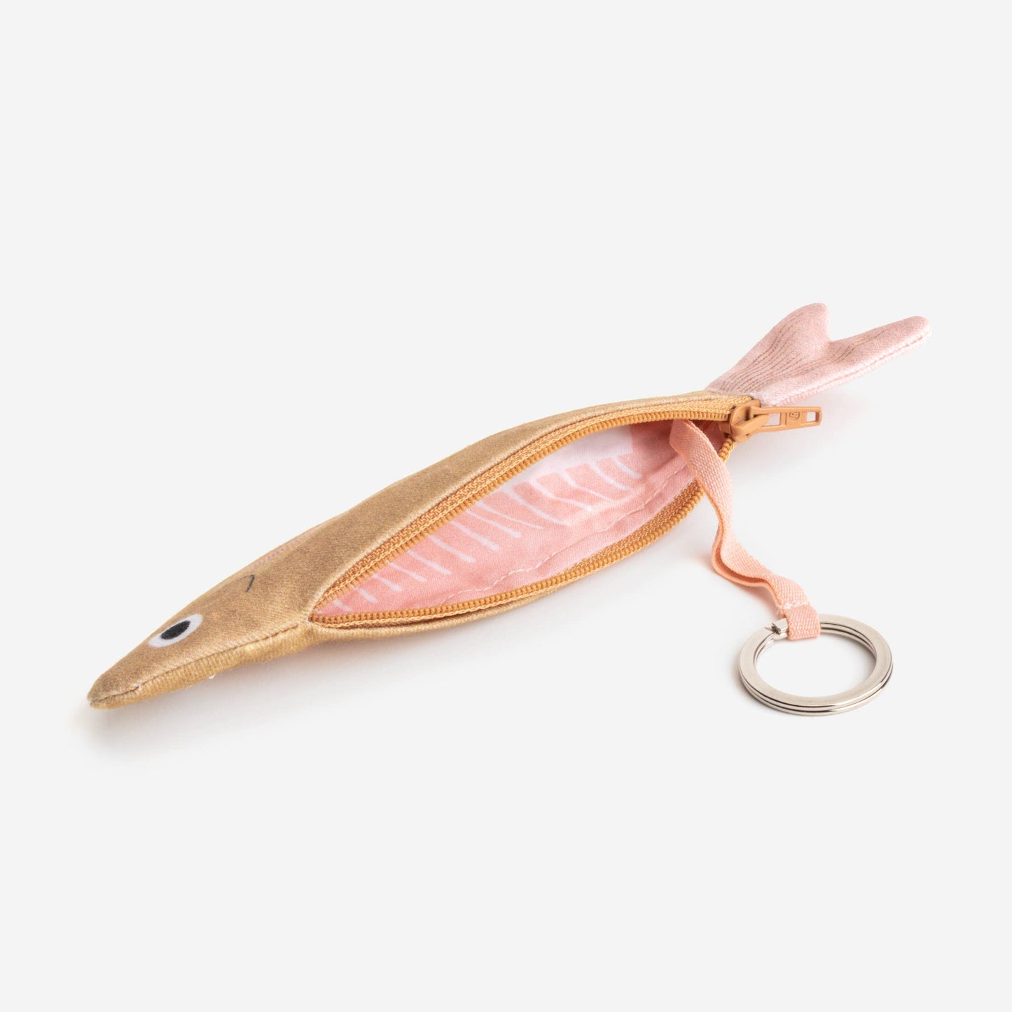 Interior of golden anchovy keychain pouch 