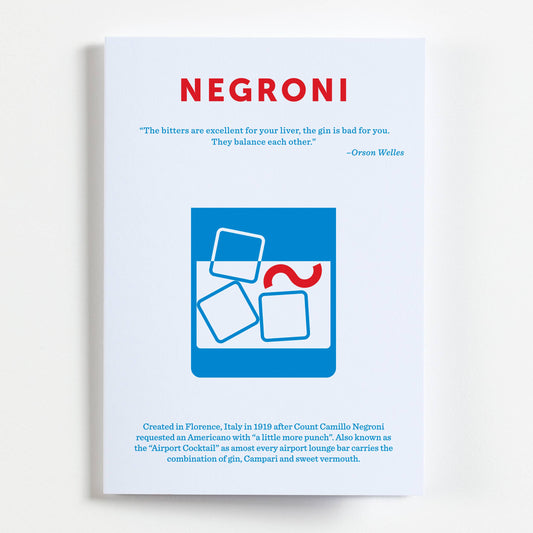 Greeting card designed with the history of a Negroni cocktail on the front and the recipe on the back 