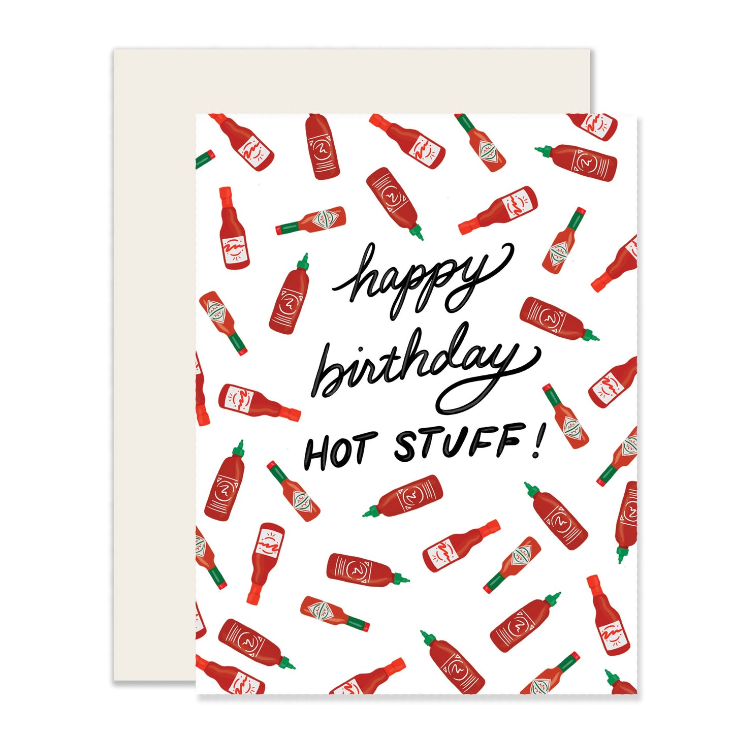Hot Sauce hot stuff birthday greeting card that reads "Happy Birthday Hot Stuff!" 