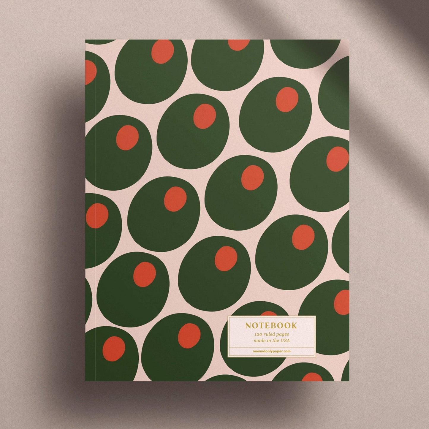 Notebook with pimento olives as the cover design