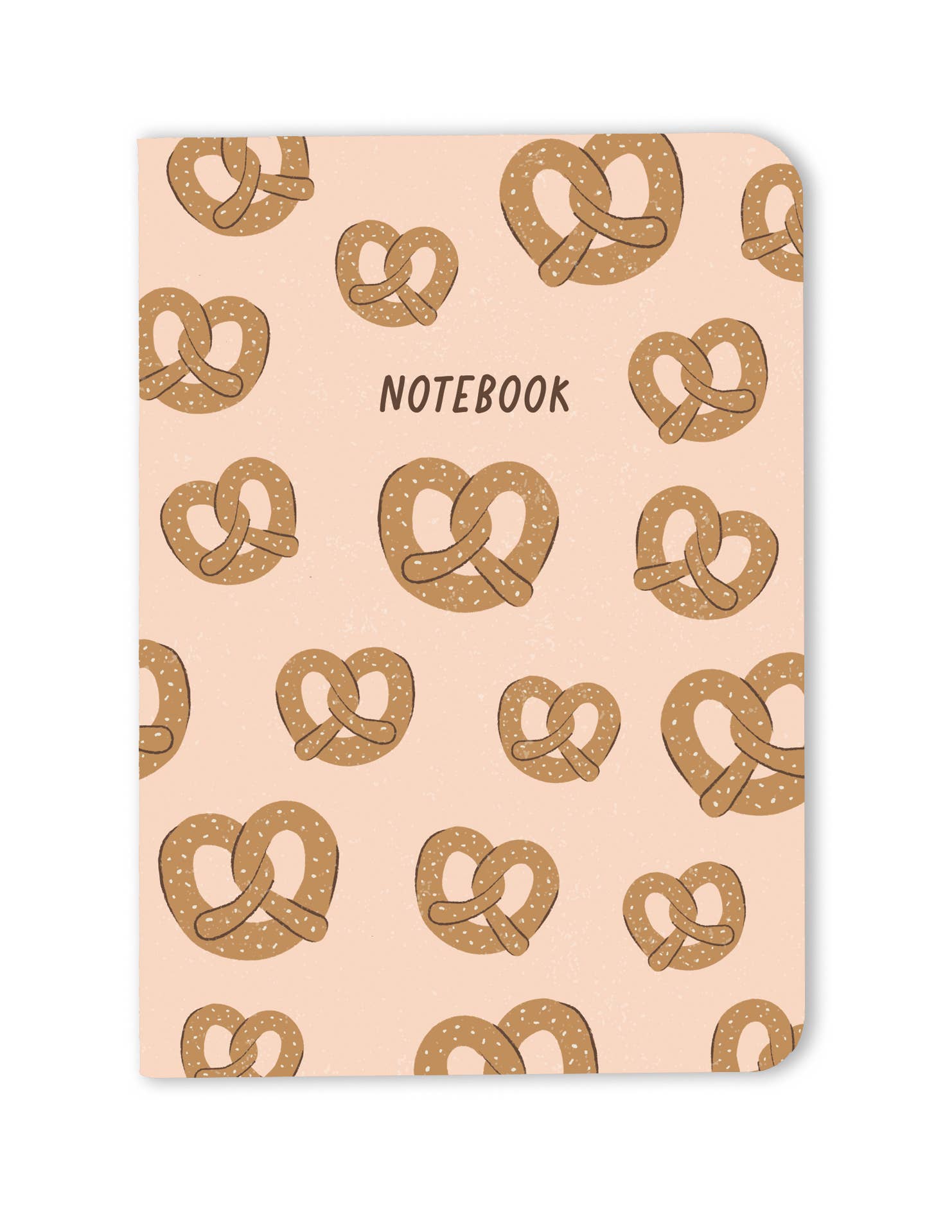 pink, blank pocket notebook designed with pretzels on the front 