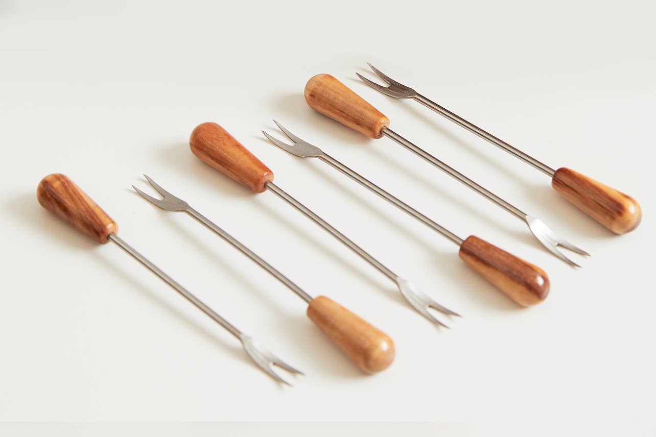 Set of 6 Aperitivo Forks. Made out of Italian Olivewood. 