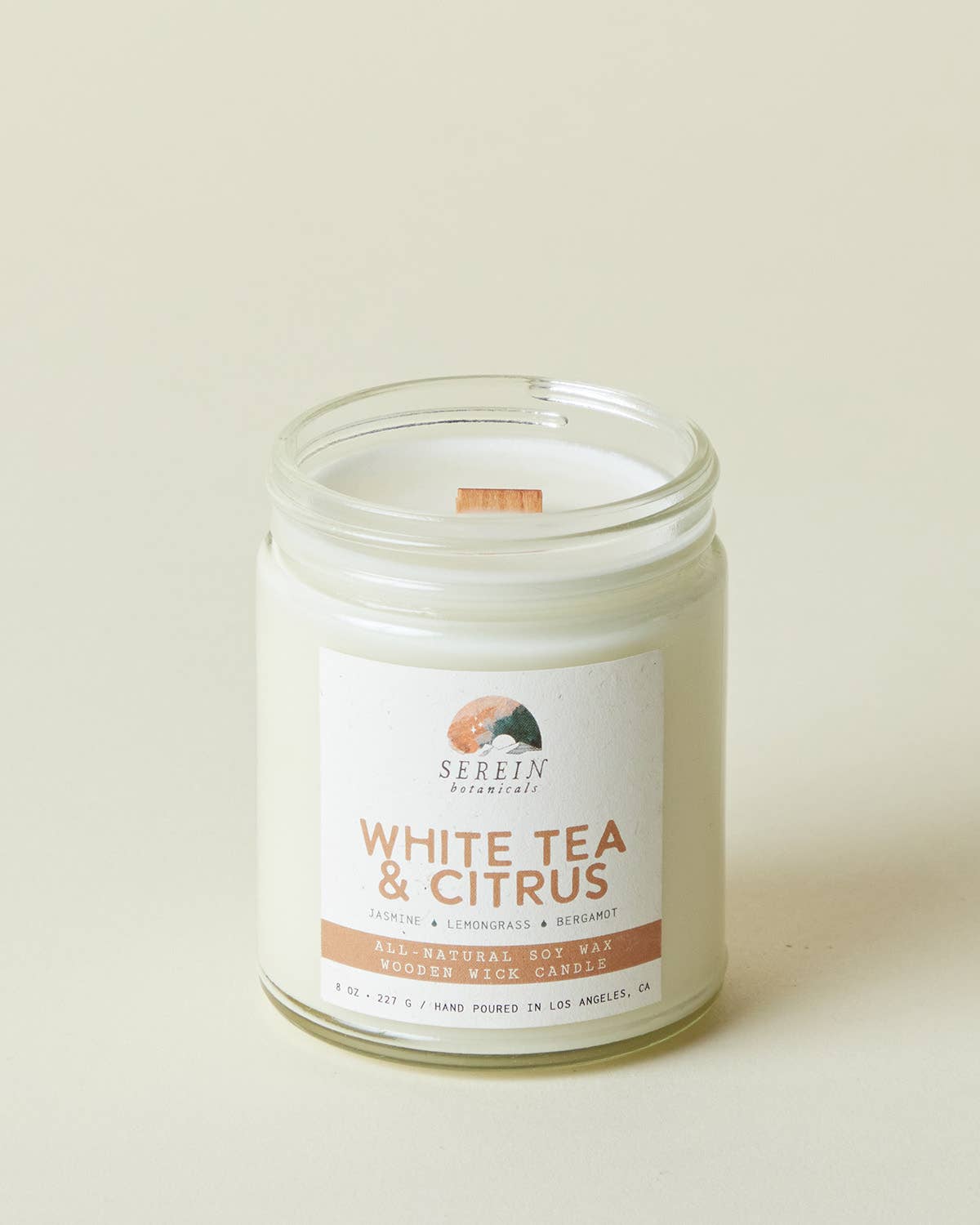 White Tea & Citrus scented soy wooden wick candle 