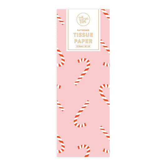 holiday candy cane tissue paper - pink with red and white candy canes 