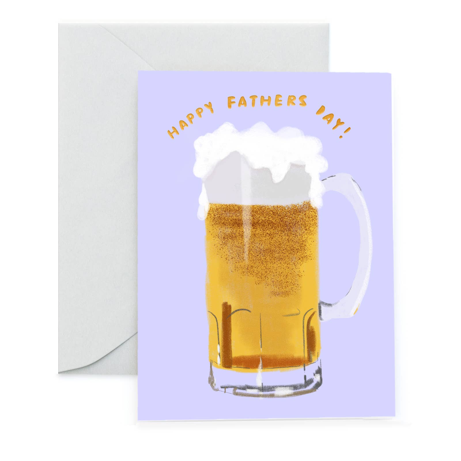 Father's Day greeting card. Text up top reads "Happy Father's Day" with an image of a frothy beer mug below