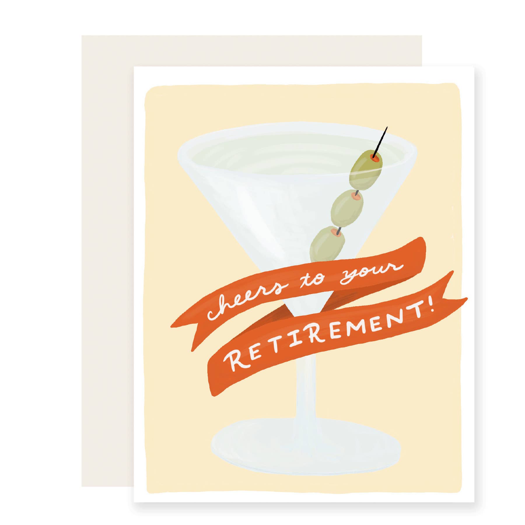 Retirement martini greeting card that reads "Cheers to your retirement!"