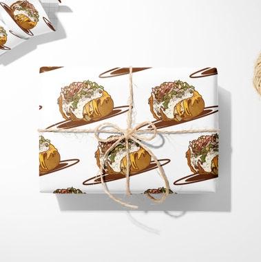 box wrapped in loaded baked potato wrapping paper 