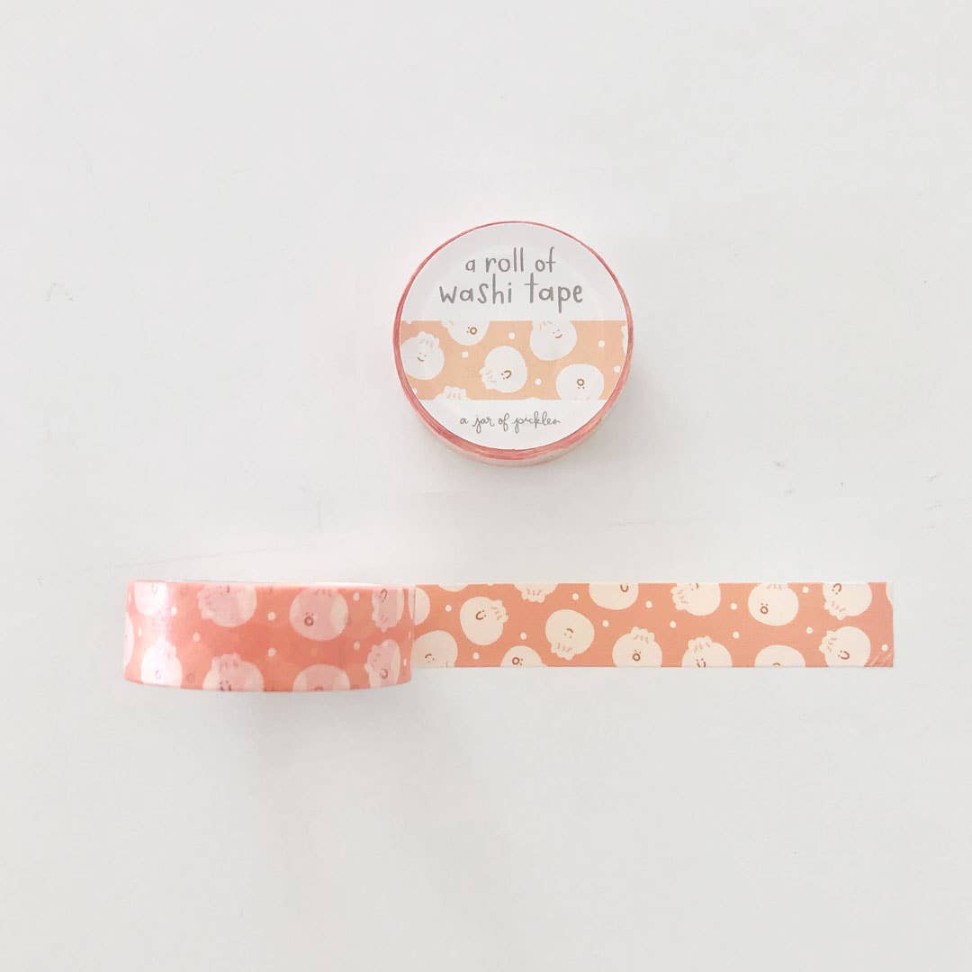 Washi tape with white bao dumplings on pink background as the design. 