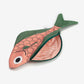 Pink and green Bigeye Emperor fish zippered pouch -- unzipped for view of interior 