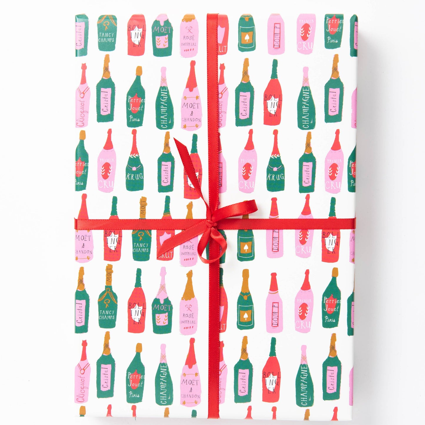 sheet of champagne wrapping paper -- wrapping paper with different bottles of champagne on it 