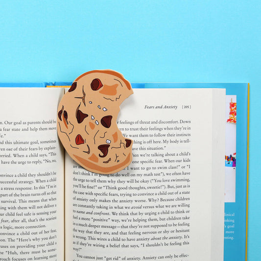 Bookmark made to look like a bitten chocolate chip cookie. 
