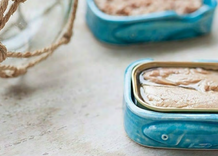 Sardine ceramic dishes with sardine tins inside 
