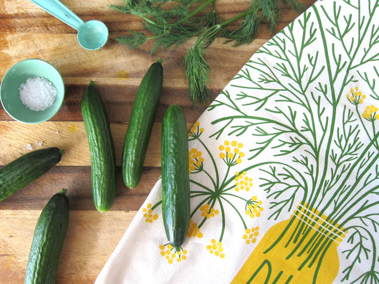 dill dish towel by The Neighborgoods on cutting board 