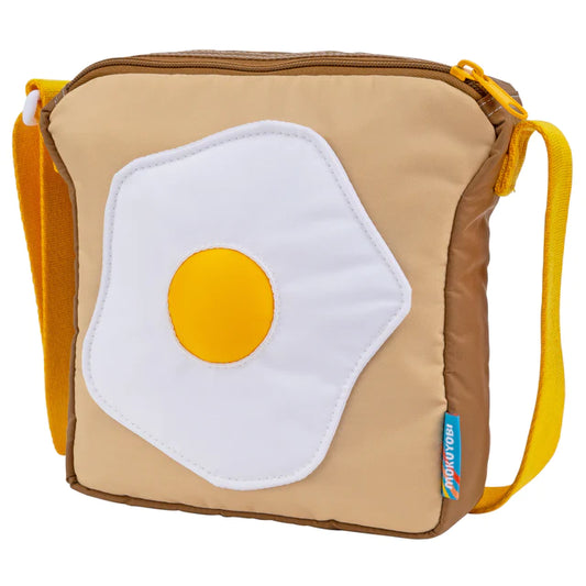 Bag shaped like a slice of toast with a sunny side up egg applique on it
