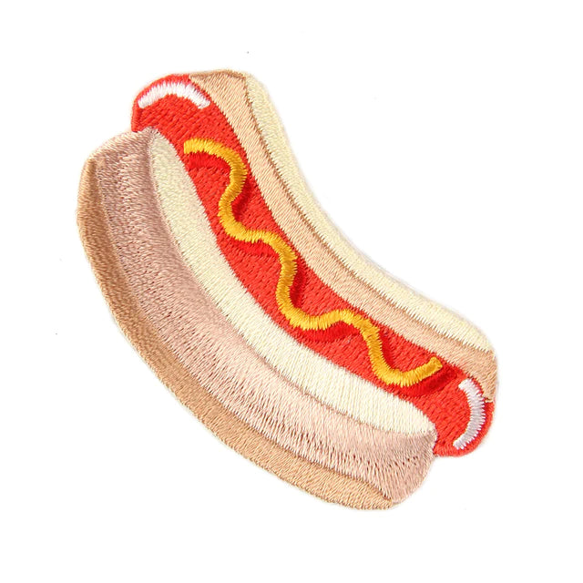 Hot dog sticker that is embroidered