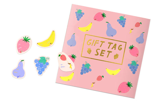 Set of 5 fruit gift tags + the packaging it comes