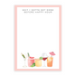 Notepad with pink border, text "Shit I gotta get done before happy hour" toward the top, and illustration of five cocktail glasses on the bottom.