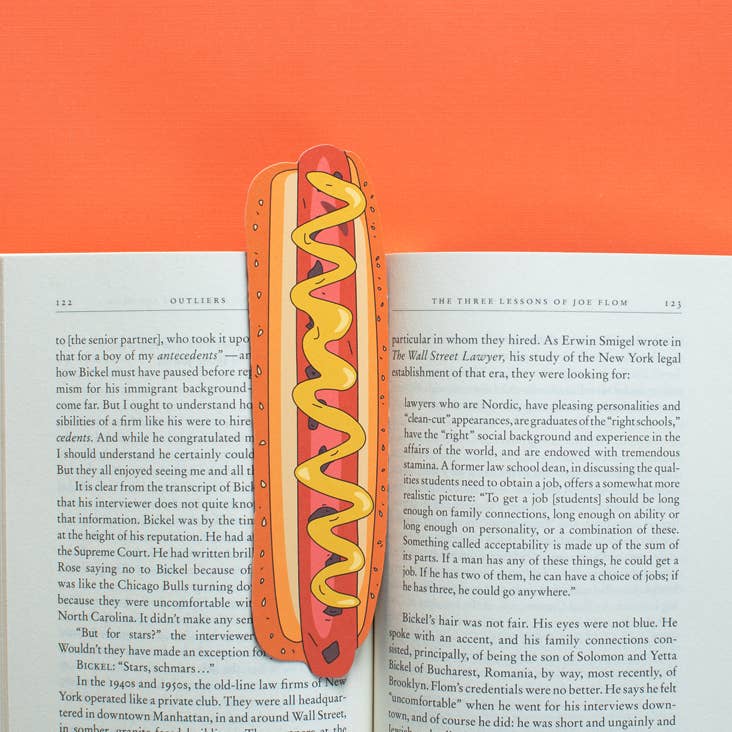 Bookmark that looks like a hotdog with mustard